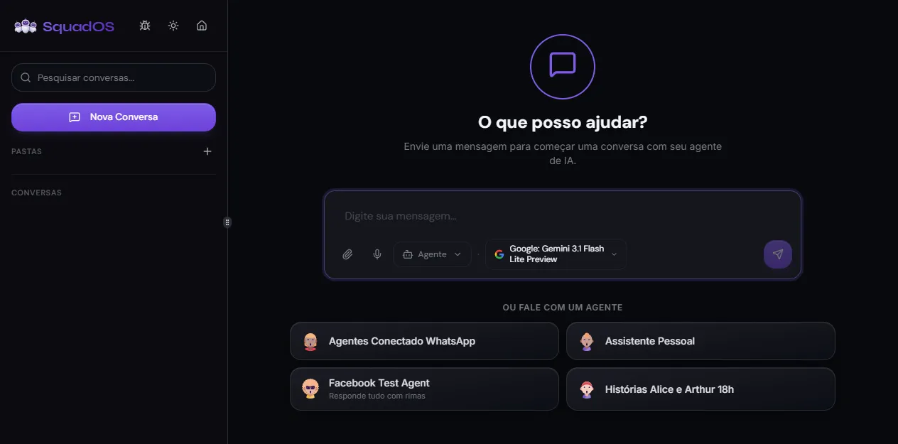 Hub with chat open to test the agent