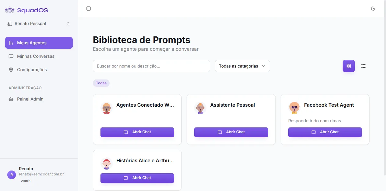 Hub vazio com seletor de agente