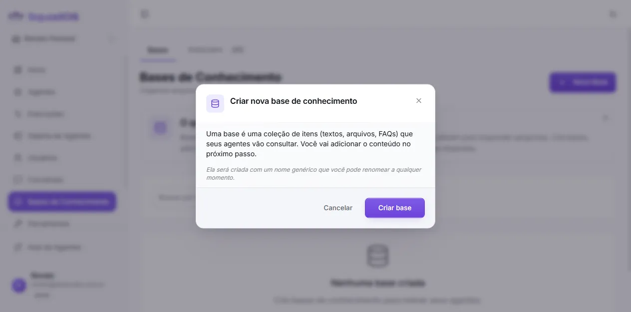 Modal de criação de base